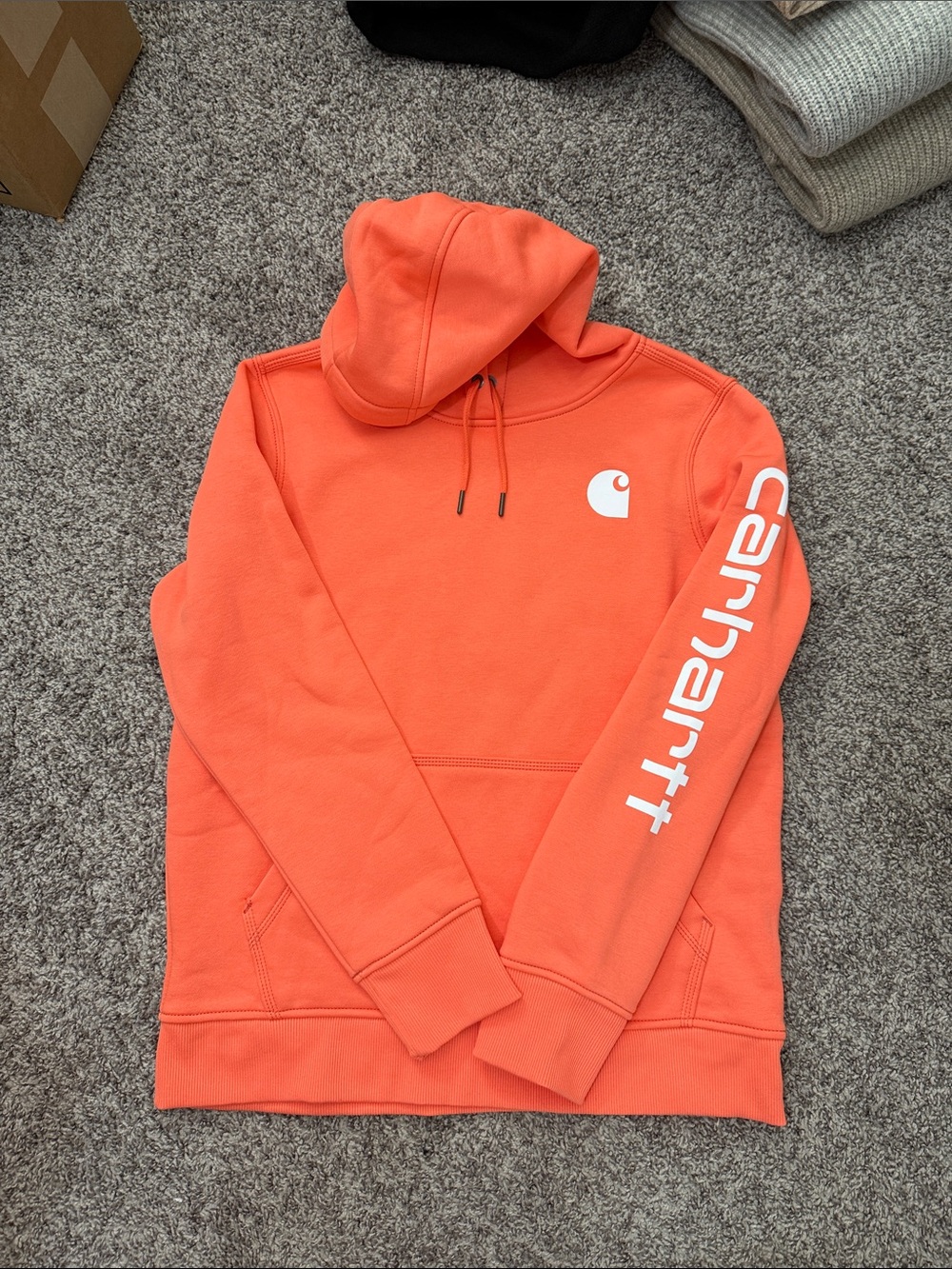 Carhartt Men's Coral-Orange Logo Pullover Hoodie